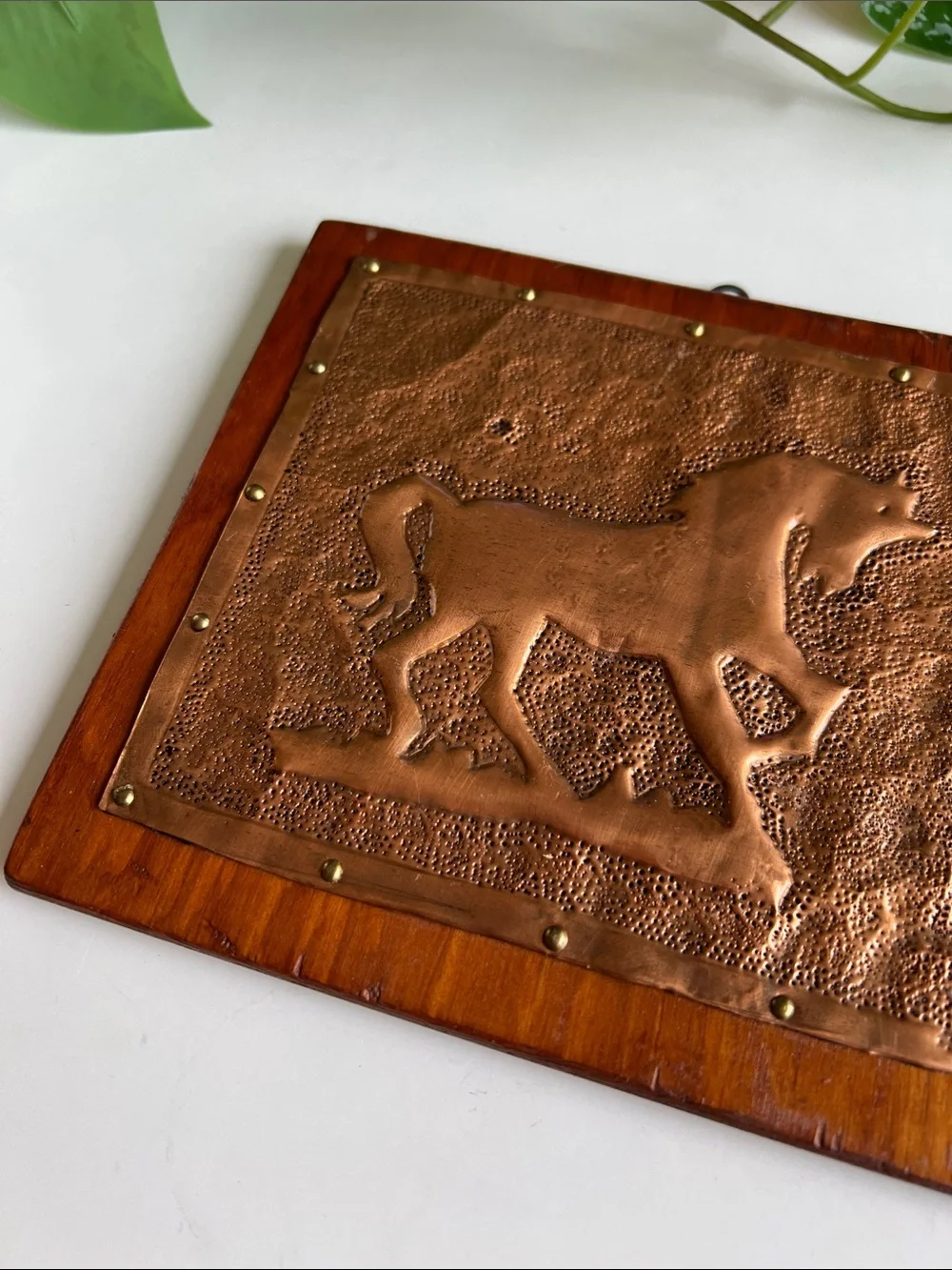 Vintage Horse Copper on Wood Wall Art Decor